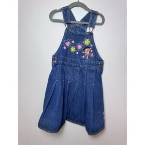 Dora The Explorer Vintage Y2K Embroidered Denim Jumper Dress Girls Size 6